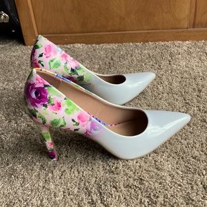 Floral and White Heels